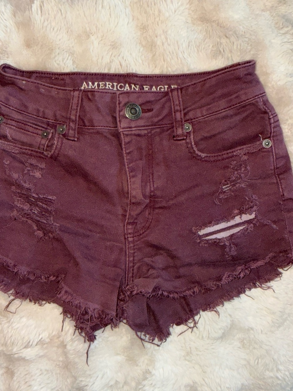 American Eagle Outfitters Women's Distressed Maroon Denim Shorts